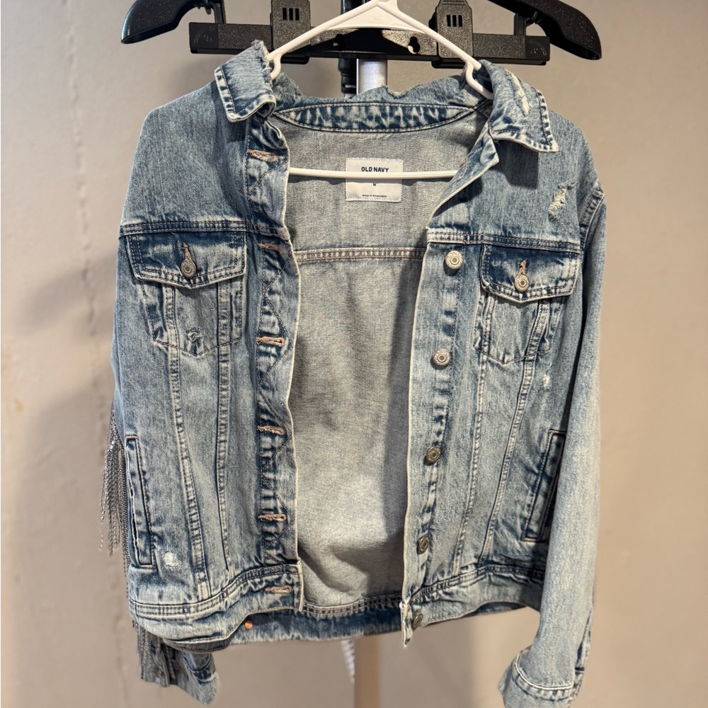 Old Navy Women's Blue Denim Jacket with Rhinestone Fringe